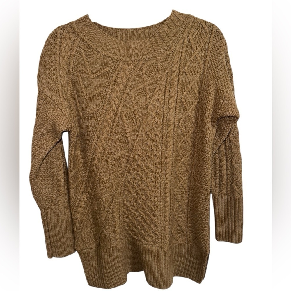 J.Crew Brown Chunky Cable Knit Wool Sweater Small Oversized Cozy - Picture 2 of 8